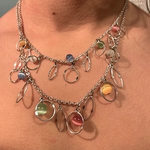 Double choker silver tone necklace